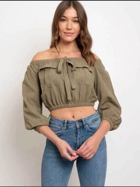 Summer Crop Top Green with Long Sleeve